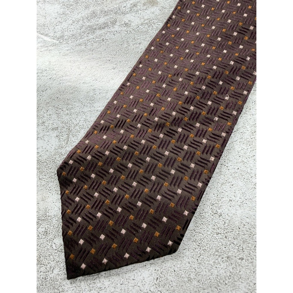 Express Design Studio Tie Mens One Size Brown 100% Silk Designer Jacquard USA